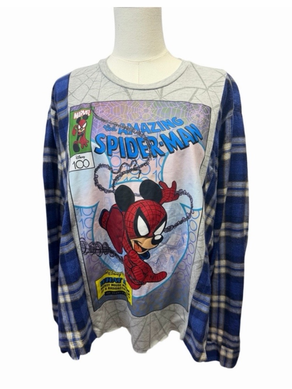 Spider-Man Marvel upcycled custom flannel shirt / tshirt combination graphic tee